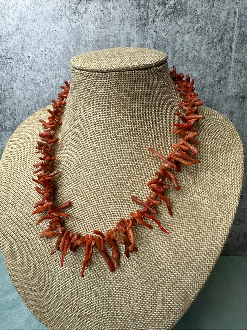 Vintage Red Orange Coral Branch Necklace 19.5 Inches